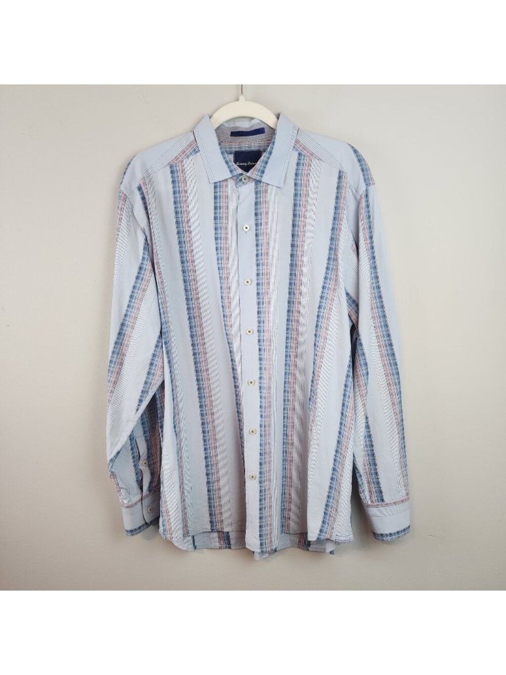 Tommy Bahama Long Sleeve Button Down Shirt Silk Blend Blue Striped sz L men